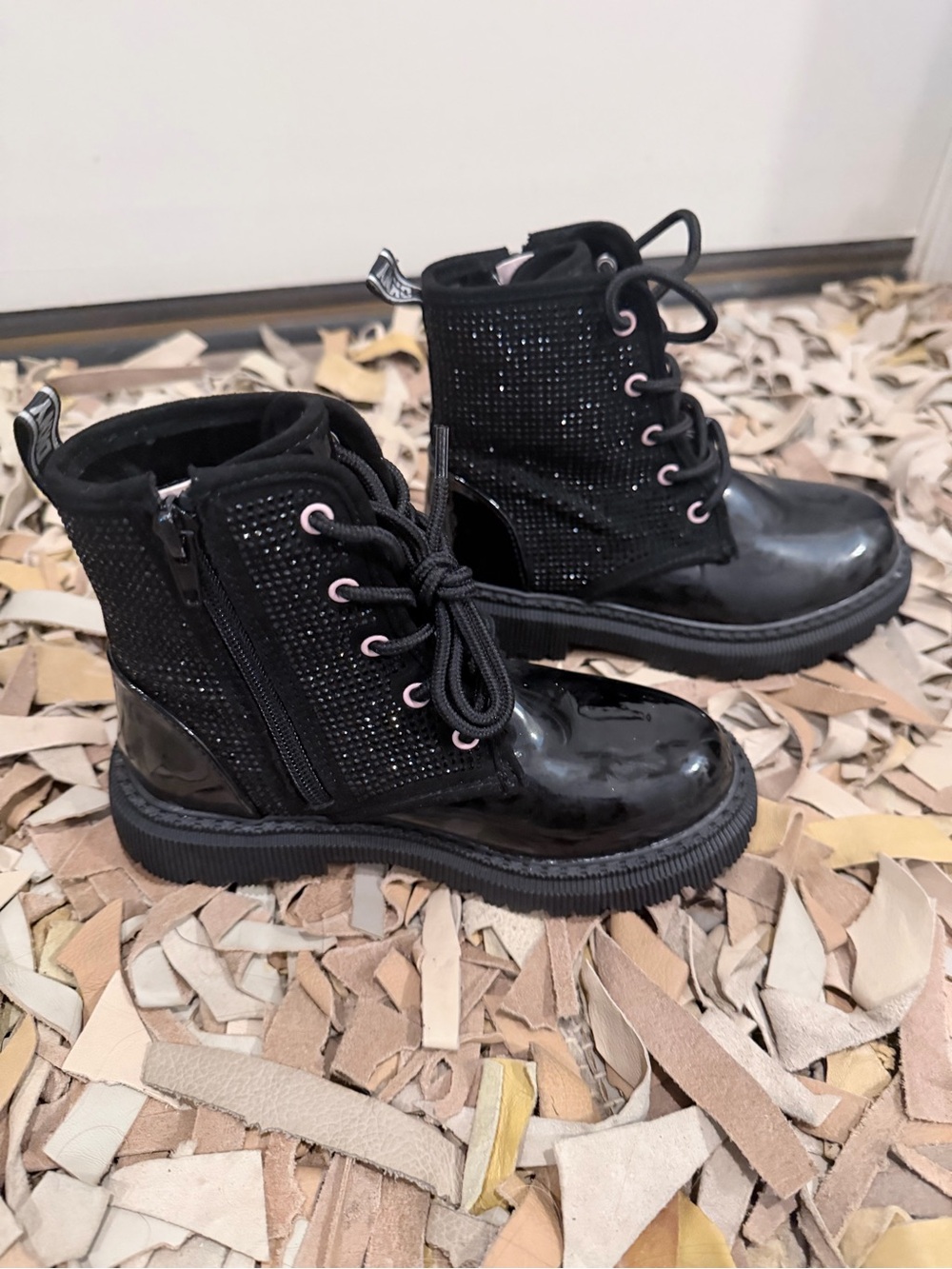 Dkny Black Patent & Sparkle Lace-Up Kids Boots - Picture 2 of 7
